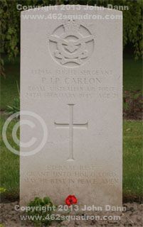 Headstone on grave for Patrick John Paul Carlon, 432936 RAAF, 462 Squadron. 