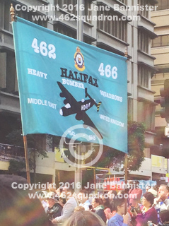 462 466 Squadrons Banner in ANZAC Day Parade, 25 April 2016, Elizabeth Street, Sydney.
