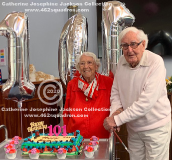 Ex-WAAF Catherine Josephine JACKSON, formerly WOOD-BROWN, nee BURTON, on her 101st Birthday, in 2020, with husband Maurice JACKSON.