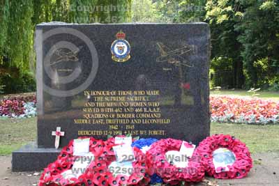 The Memorial for 462 Squadron RAAF and 466 Squadron RAAF at the Memorial Gardens, Driffield, Yorkshire, 2013.