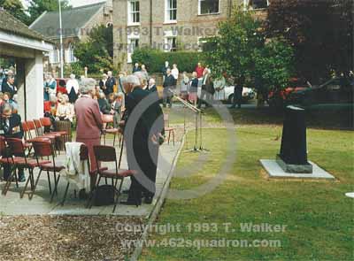 Attendees await the arrival of the Parade at the Service of Dedication & Remembrance for the Memorial for 462 Squadron RAAF & 466 Squadron RAAF, Memorial Gardens, Driffield, Yorkshire, 12 September 1993.