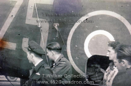 462 Squadron Foulsham, F/O Neil Sullivan, F/Sgt Max Gribble, Sgt Tom Walker beside Halifax Z5-A