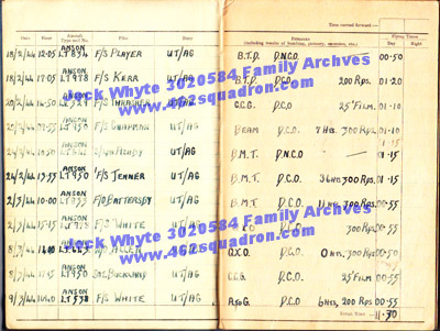 Jock Whyte, 3020584 RAFVR, log book February 1944 