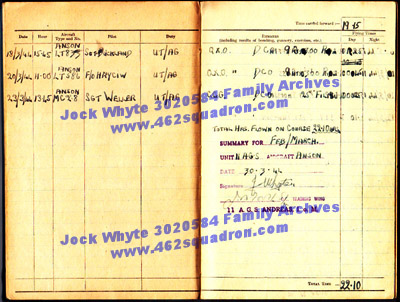 Jock Whyte, 3020584 RAFVR, log book March 1944, 11 AGS