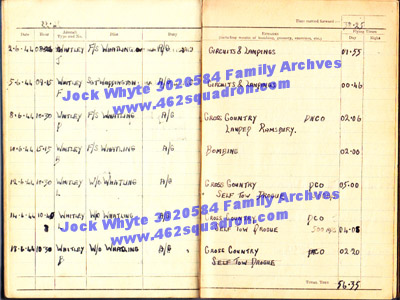 Jock Whyte, 3020584 RAFVR, log book early June 1944, 10 OTU.