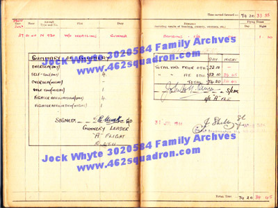 Jock Whyte, 3020584 RAFVR, log book Summary July 1944, 10 OTU, Stanton Harcourt.
