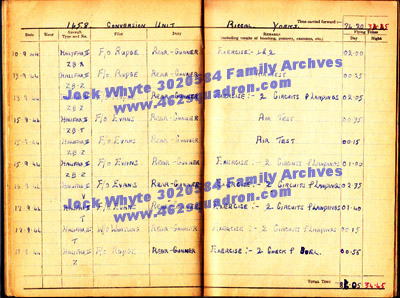 Jock Whyte, 3020584 RAFVR, log book September 1944, 1658 HCU, Riccall