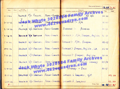 Jock Whyte, 3020584 RAFVR, log book October 1944, 1658 HCU, Riccall
